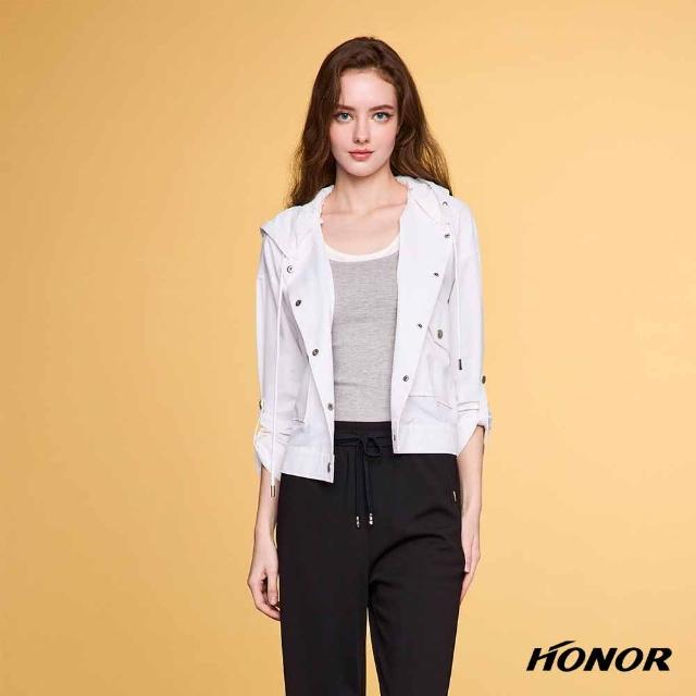 【HONOR 山形屋】個性排釦釦飾口袋短版連帽外套-白