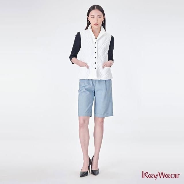 【KeyWear 奇威名品】前片活摺五分褲