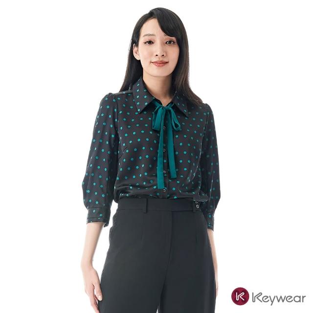 【KeyWear 奇威名品】波點綁帶設計七分袖襯衫