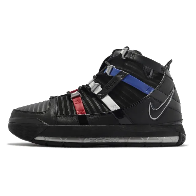 【NIKE 耐吉】籃球鞋 Zoom LeBron III QS 黑 紅 藍 男鞋 LBJ BBZ 理髮店 氣墊 碳板(DO9354-001)
