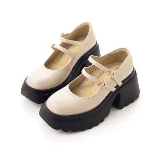 【amai】氣質甜妹雙帶漆皮粗跟瑪麗珍鞋 娃娃鞋 粗跟 瑪莉珍 時尚 可愛 百搭 學院風 大尺碼 G322BE(杏色)