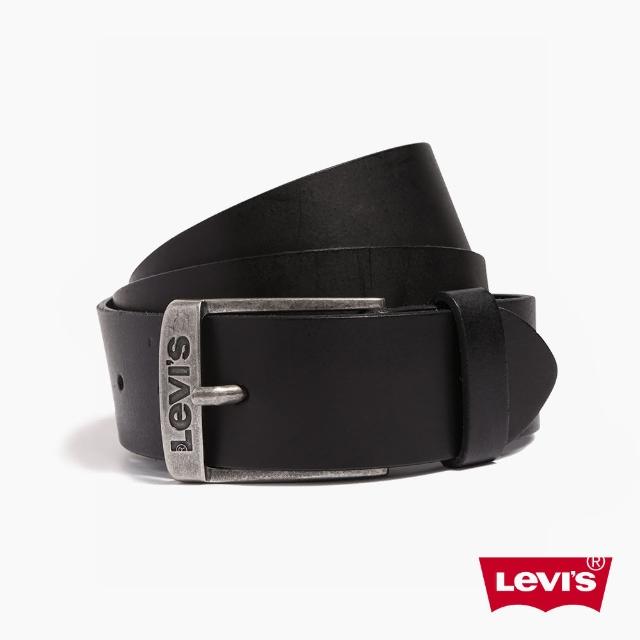 【LEVIS 官方旗艦】男款 真皮皮帶 / 精工Logo釦頭 亮黑 人氣新品 38016-0019