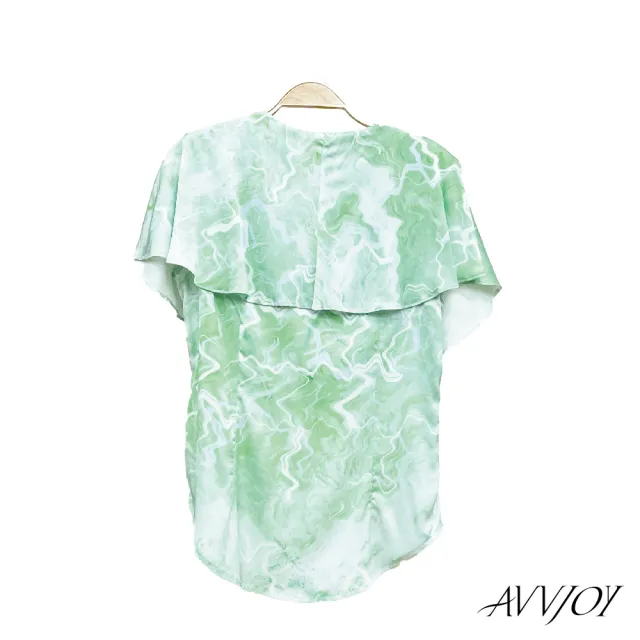 【AVVJOY 艾薇卓爾】荷葉邊印花無袖連襯衫(襯 上衣 短袖 襯衫 女襯 女襯衫 短袖襯衫 CLA0470TP)