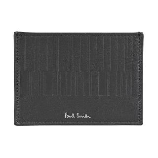 【Paul Smith】PAUL SMITH銀字LOGO牛皮陰影條紋設計2卡開口式卡夾(男款/深褐)