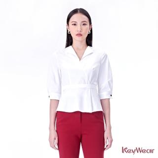 【KeyWear 奇威名品】收腰立挺設計五分袖上衣