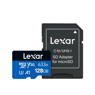 【Lexar 雷克沙】[全新版] 128GB 高速效能 633x microSDXC UHS-I A1 V30 記憶卡(附SD轉卡 10年有限保固)