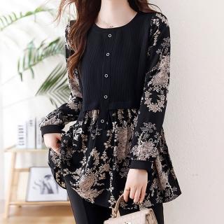 【麗質達人】5122黑色印花假二件上衣-LY(L-5XL)