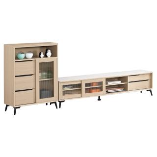 【BODEN】艾瑪9.4尺長虹玻璃L型電視櫃組合(2.7尺展示櫃+6.7尺巖板長櫃)