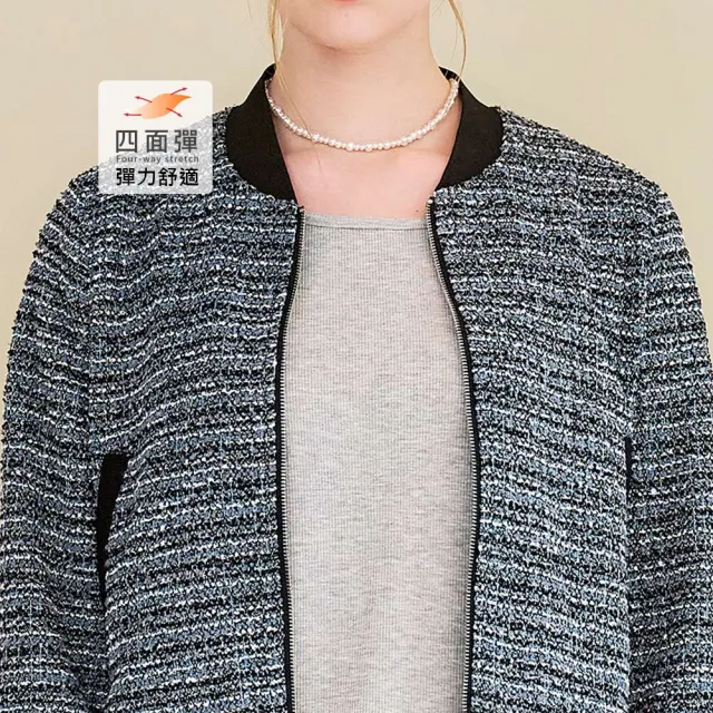 【OUWEY 歐薇】小香風織紋針織布棒球外套(藍；S-L；3251324006)