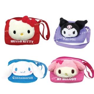 【小禮堂】Sanrio 三麗鷗 絨毛造型斜揹包 大臉款 Kitty 美樂蒂 酷洛米 大耳狗(平輸品)