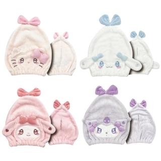 【小禮堂】Sanrio 三麗鷗 絨毛造型吸水髮帽 愛心眼 Kitty 美樂蒂 酷洛米 大耳狗(平輸品)