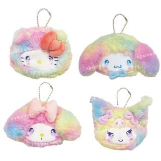 【小禮堂】Sanrio 三麗鷗 獨角獸色絨毛吊飾零錢包 大臉款 Kitty 美樂蒂 酷洛米 大耳狗(平輸品)
