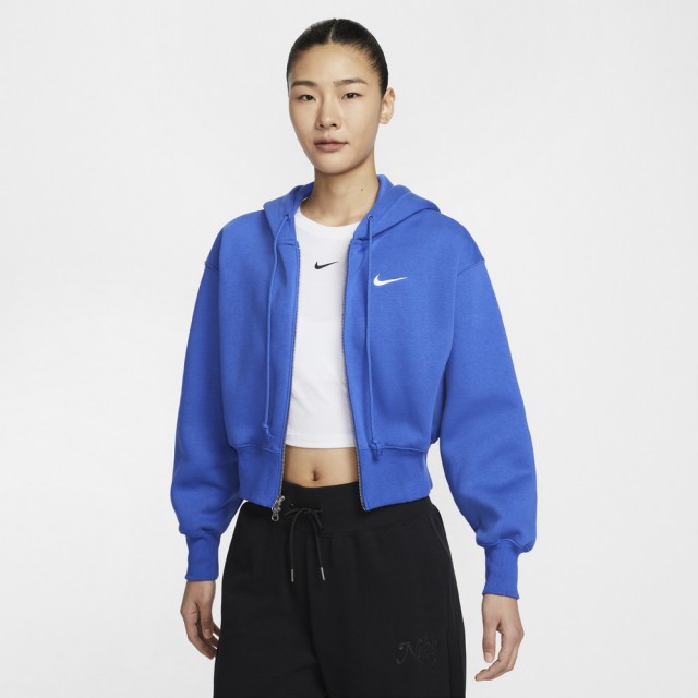 【NIKE 耐吉】連帽外套 休閒 運動 短版 女款 AS W NSW PHNX FLC LSE CROP FZ 藍色(HJ0941480)