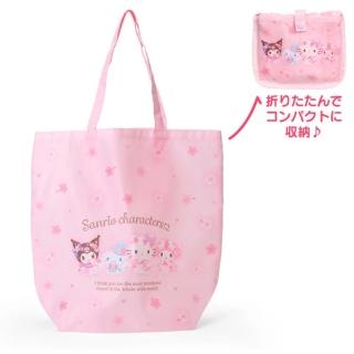 【小禮堂】Sanrio 三麗鷗大集合 折疊環保購物袋 2025櫻系列(平輸品)