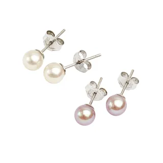 【大東山樑御珊瑚】天然近圓珍珠4.5mm純銀耳環(白色/紫色/粉色)