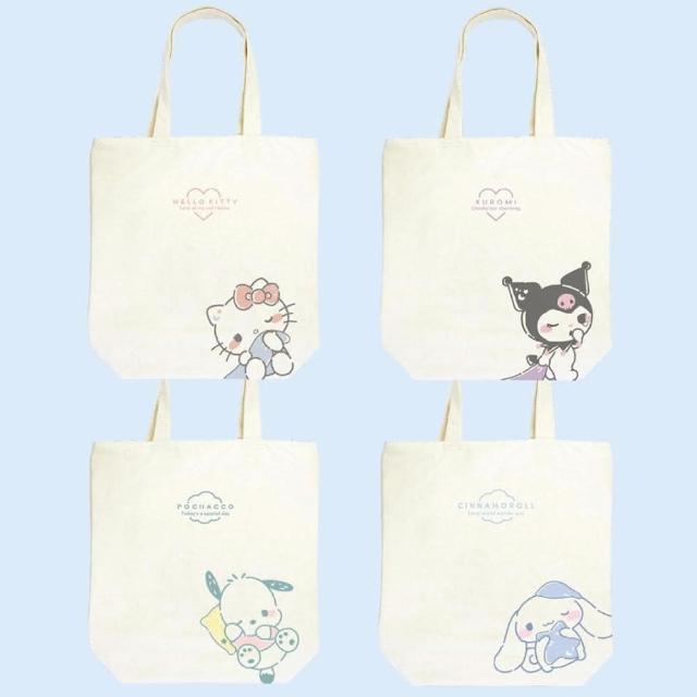 【小禮堂】Sanrio 三麗鷗 手提帆布托特包 愛睏款 Kitty 大耳狗 酷洛米 帕恰狗(平輸品)