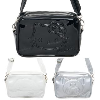 【小禮堂】Sanrio 三麗鷗 皮質長方形斜揹包 黑白色調 Kitty 大耳狗 酷洛米(平輸品)