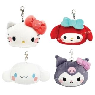 【小禮堂】Sanrio 三麗鷗 軟Q絨毛伸縮票卡包 大臉款 Kitty 美樂蒂 酷洛米 大耳狗(平輸品)