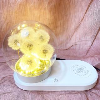 【OSTARA FLORIST 奧斯塔拉花藝】滿滿療癒小巧蒲公英圓球玻璃罩燈飾 珍珠流光沙蠟系列(永生花、花禮、沙蠟)