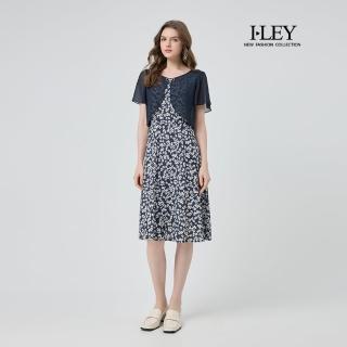 【ILEY 伊蕾】拼接假兩件縲縈棉質洋裝(深藍；M-2L；1252027412)