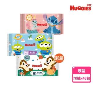 【HUGGIES 好奇】純水濕巾迪士尼加厚型 70抽x16包/3箱 史迪奇/三眼怪/奇奇蒂蒂版