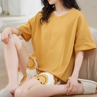 【Chic Chic 琪琪】1套組-春夏短袖短褲薄款家居服套裝(自帶胸墊睡衣/居家服/短袖睡衣套裝)