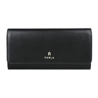 【FURLA 芙拉】FURLA CAMELIA金色金屬LOGO牛皮翻蓋扣式長夾(黑)