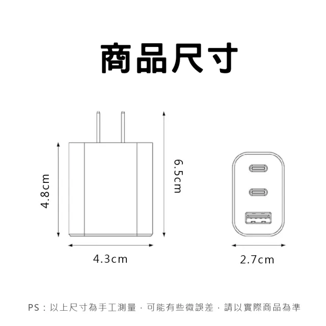 【CITY BOSS】33W快速充電頭 PD充電頭 2Type-C+USB三孔插頭 1A2C(兩入組)