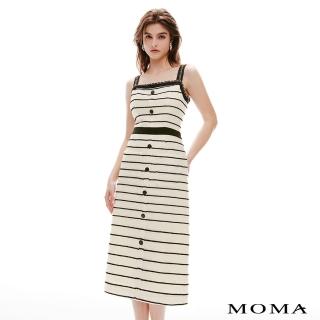 【MOMA】鍊條拼接小香風無袖洋裝(杏色)
