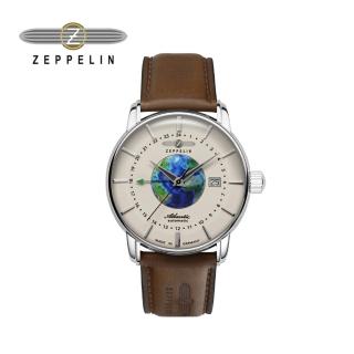 【ZEPPELIN 齊柏林】84685 地球米色夜光錶盤GMT機械錶(男錶 女錶 機械錶 自動上鍊)