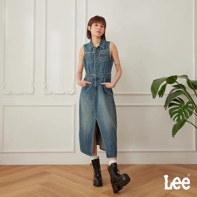 【Lee】女裝 牛仔洋裝 / 牛仔背心洋裝 中藍洗水(LB518002843)
