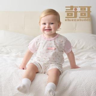 【奇哥】Chic a Bon 嬰幼童裝 輕旅行短袖前開扣兔裝/連身衣-天絲橫紋單面布(6-18個月)