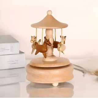 【純淨天籟】櫸木旋轉木馬音樂盒(旋轉音樂盒 八音盒 擺件 交換禮物 居家工藝 兒童 閨蜜 情侶 情人節)