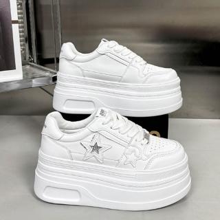 【JP Queen New York】流行星星真皮女款綁帶超厚底休閒鞋(白色)