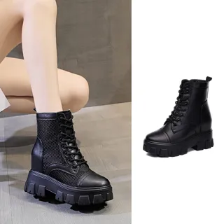 【JP Queen New York】單色時尚女款顯高厚底內增高短靴馬丁靴(2款可選)