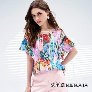 【KERAIA 克萊亞】燦爛花宴荷葉袖上衣