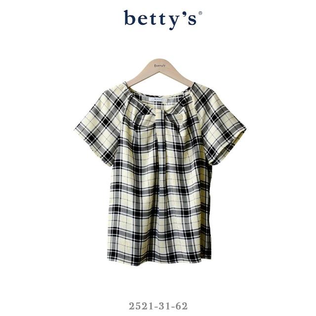 【betty’s 貝蒂思】領口壓褶格紋雪紡上衣(黑色)