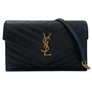 【YSL】V紋魚子醬 金LOGO WOC鏈包 小款(黑色)