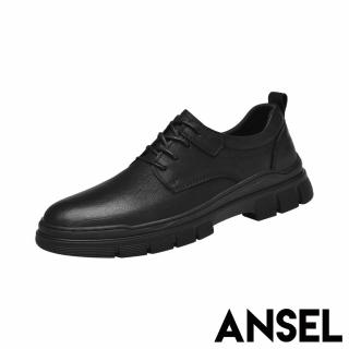 【ANSEL】真皮短靴 繫帶皮鞋/真皮經典復古繫帶工裝皮鞋 紳士鞋-男鞋(黑)