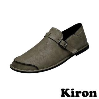 【Kiron】低跟樂福鞋/復古時尚細皮帶釦飾造型低跟樂福鞋-男鞋(卡其)