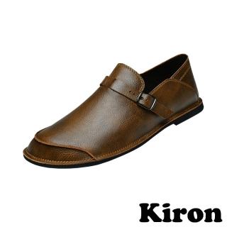 【Kiron】低跟樂福鞋/復古時尚細皮帶釦飾造型低跟樂福鞋-男鞋(棕)