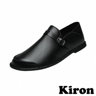 【Kiron】低跟樂福鞋/復古時尚細皮帶釦飾造型低跟樂福鞋-男鞋(黑)