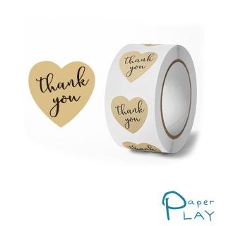 【Paper Play】創意多用途標籤貼紙-牛皮紙色愛心THANK YOU 標籤貼 獎勵貼 封口貼 500枚入(標籤貼紙 標籤貼)
