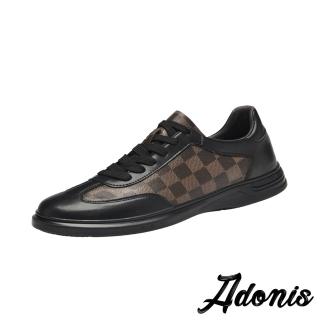 【Adonis】真皮板鞋 撞色板鞋/真皮時尚撞色格子拼接繫帶休閒板鞋-男鞋(棕)