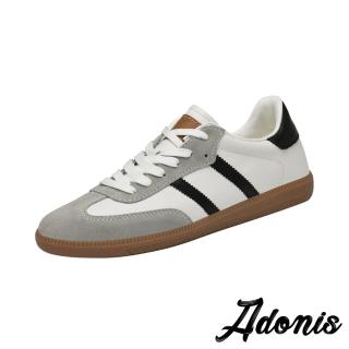 【Adonis】真皮板鞋 繫帶板鞋/全真皮異材質拼接復古繫帶休閒板鞋-男鞋(白)