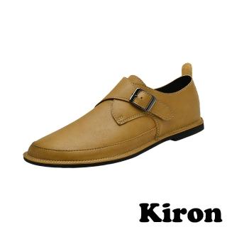 【Kiron】低跟皮鞋/時尚個性金屬皮帶釦飾低跟皮鞋-男鞋(黃)