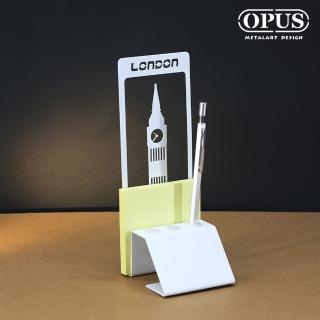 【OPUS 東齊金工】歐式鐵藝 便條筆座/memo夾/書寫辦公用品(PE-bi16W 倫敦大笨鐘 優雅白)