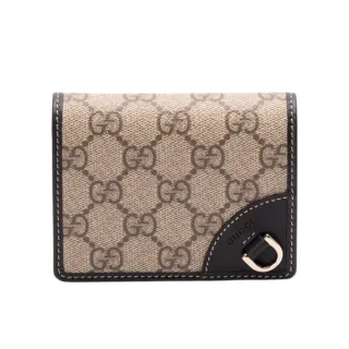 【GUCCI 古馳】GG Emblem Mini 迷你 皮夾 卡夾 零錢包 短夾 米色 黑色 820692