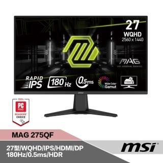 【MSI 微星】MAG 275QF 27型 平面電競螢幕(2K/IPS/180Hz/DP+HDMI/防閃爍減藍光/HDR)