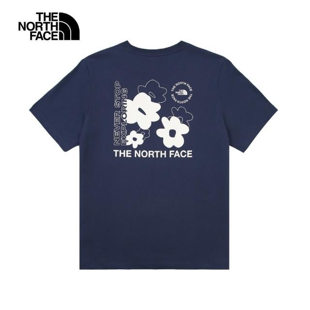 【The North Face】北面男女款藍色趣味印花設計短袖T恤｜8EYB8K2